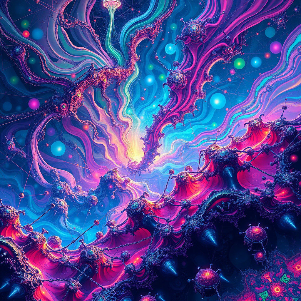 AI Dreamscape: Organic Meets Synthetic in Neon Hues