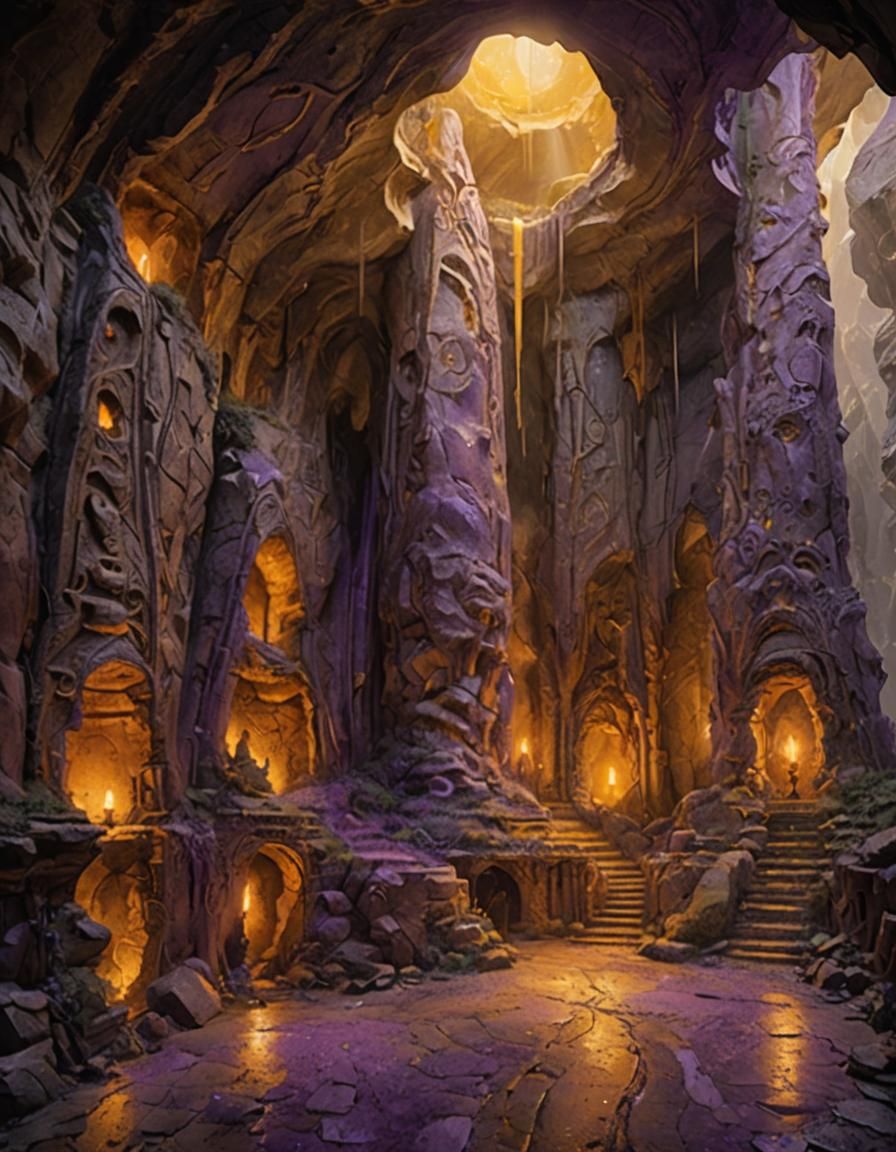 Dark Fantasy Cave Interior with Art Nouveau Details