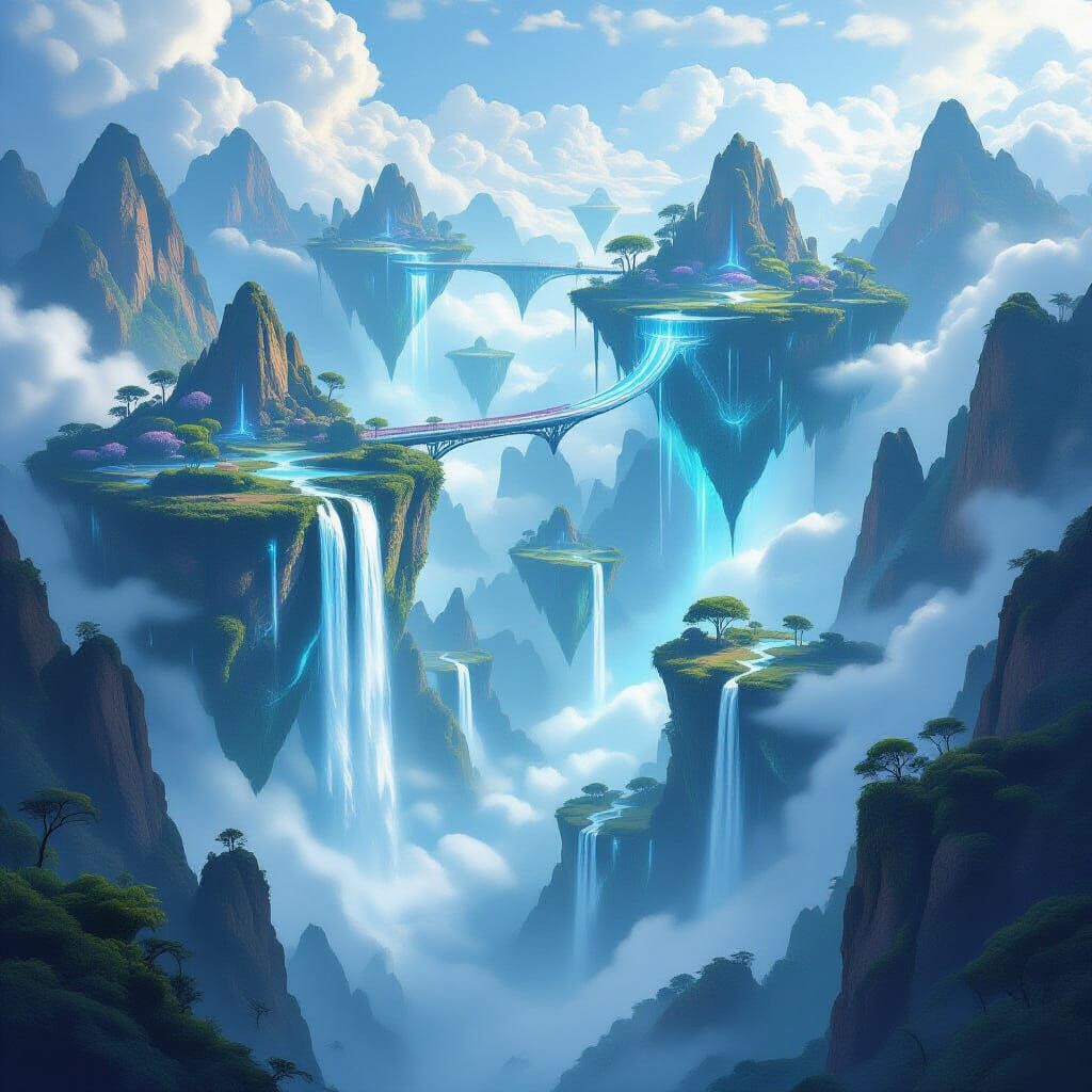 Epic Floating Islands With Energy Bridges and Luminous Flora