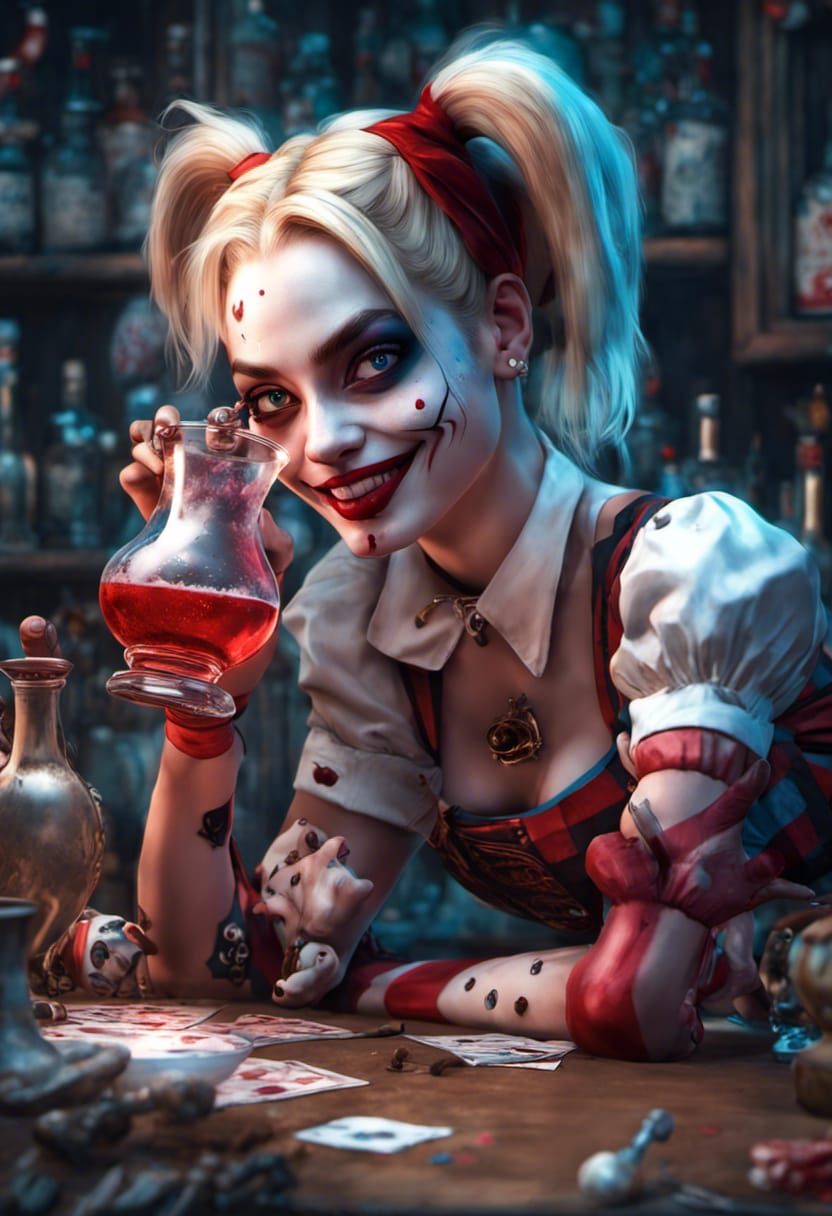 Harley Quinn in Wonderland: Digital Anime Art