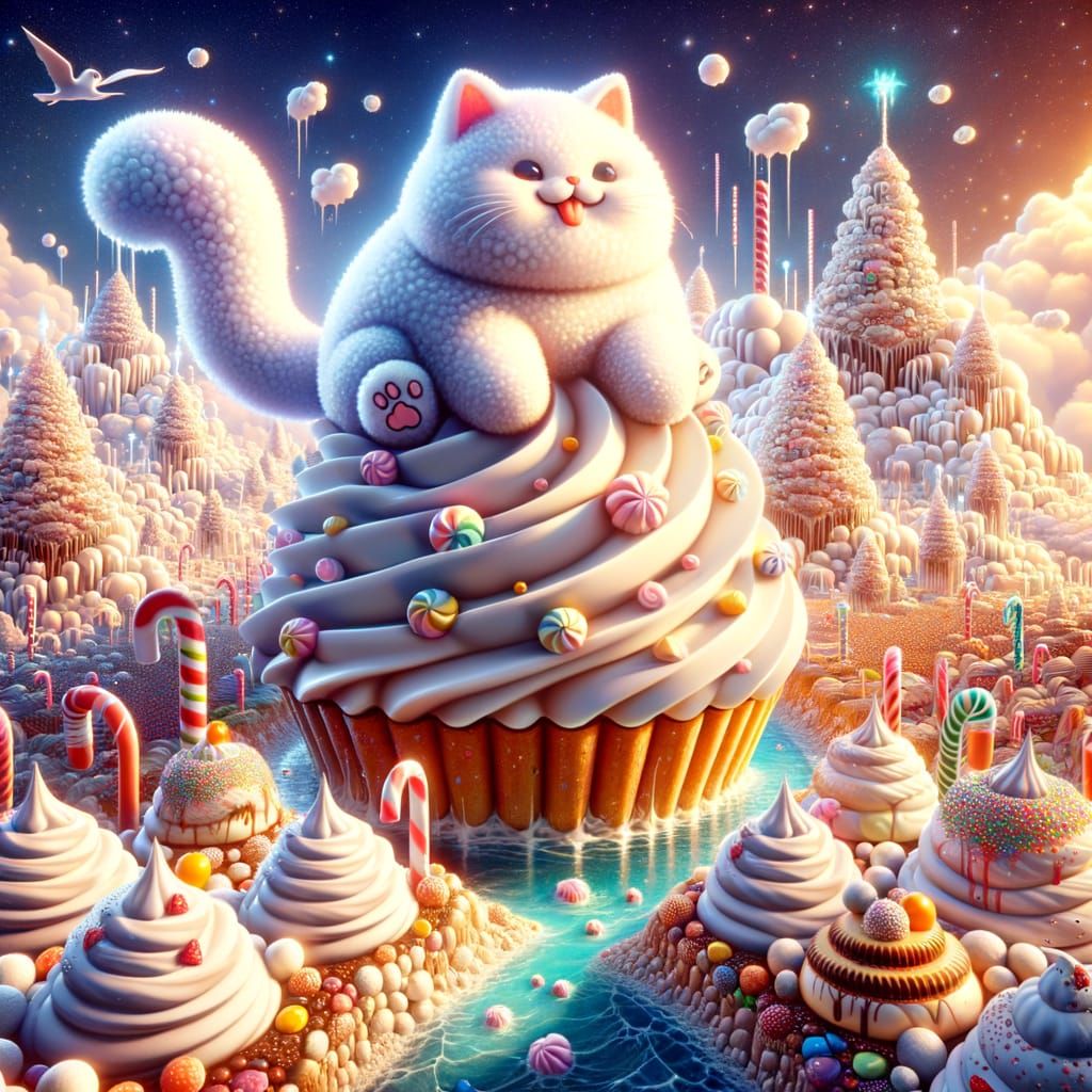 Marshmallow Cat in Dessert Land: Japanese Art Style