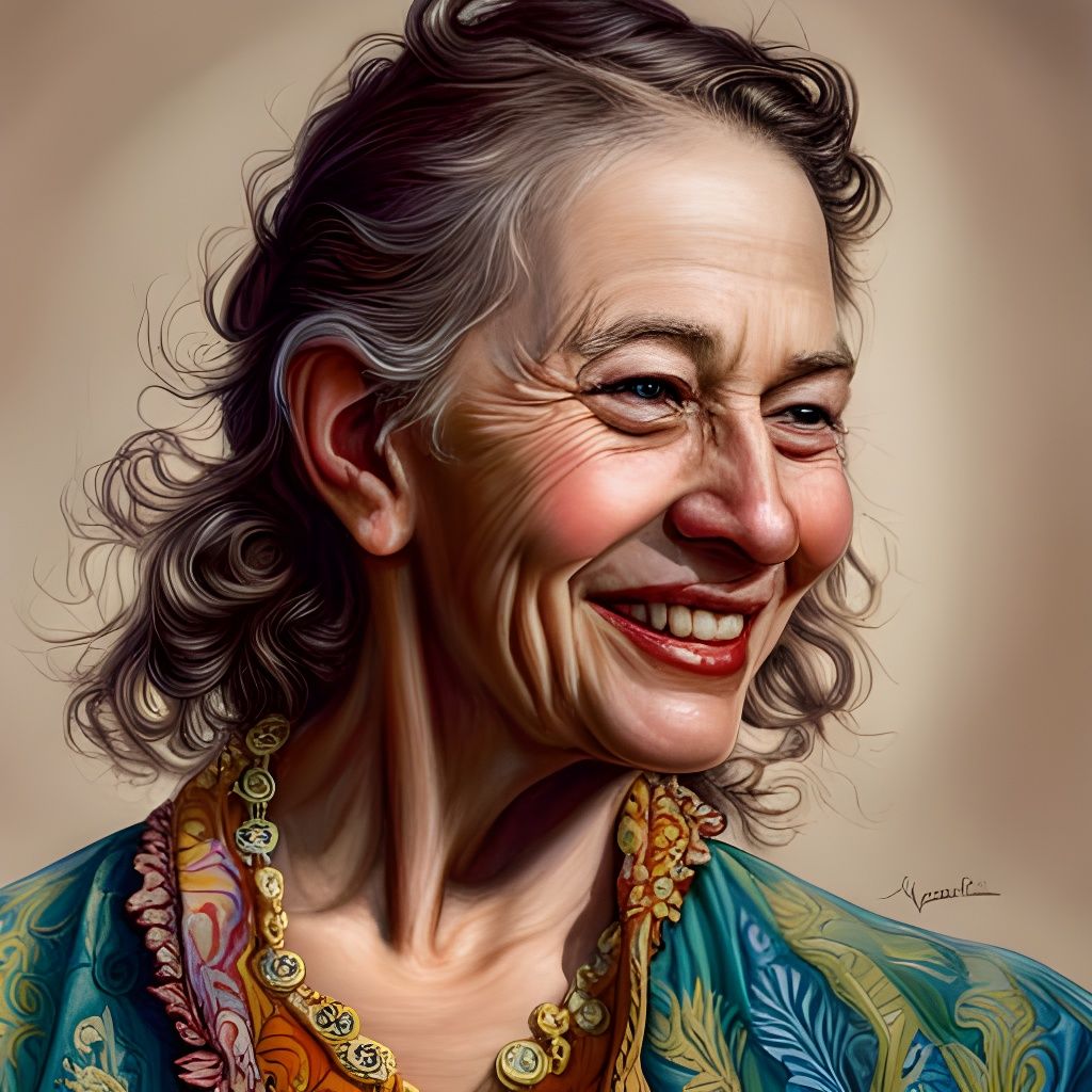 Laughing Country Girl Portrait in Rockwell Style