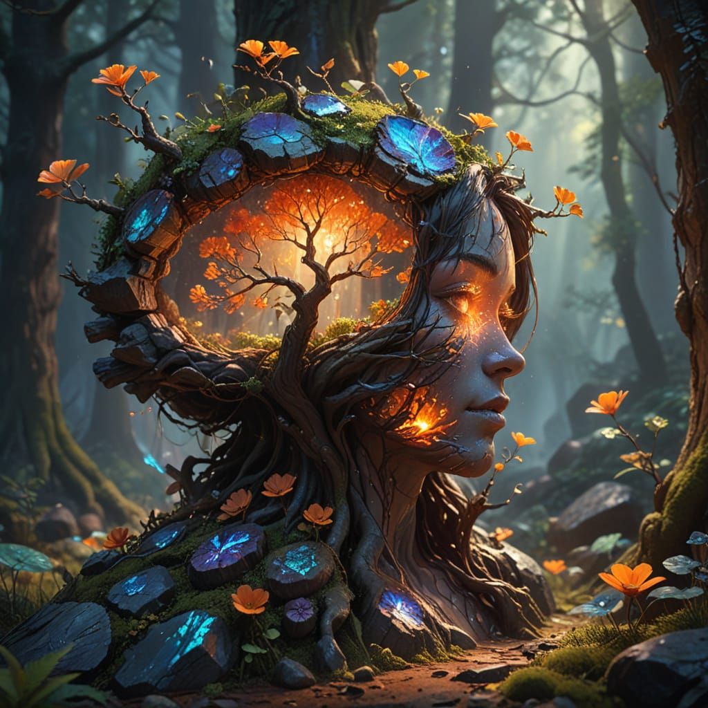 Enchanted Forest: Glowing Tree in Surreal Pop Art