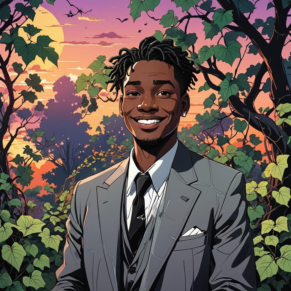 Psychedelic Anime Illustration of Man in 1940s Suit