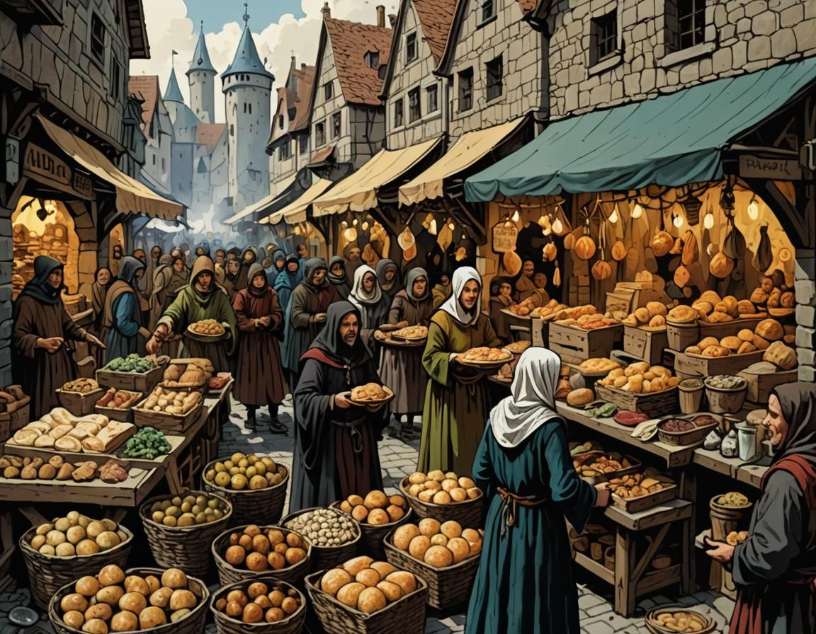 Bizarre Medieval Market in Dark Fantasy Style