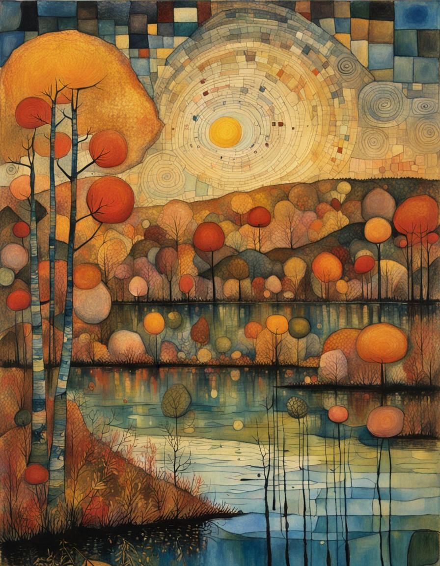 Autumn Lake in Art Brut Style