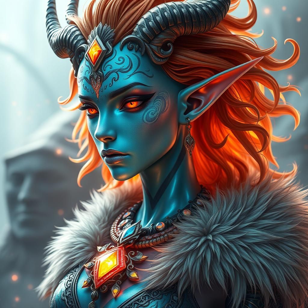 Iridescent Androgynous Fantasy Character with Glowing Runes