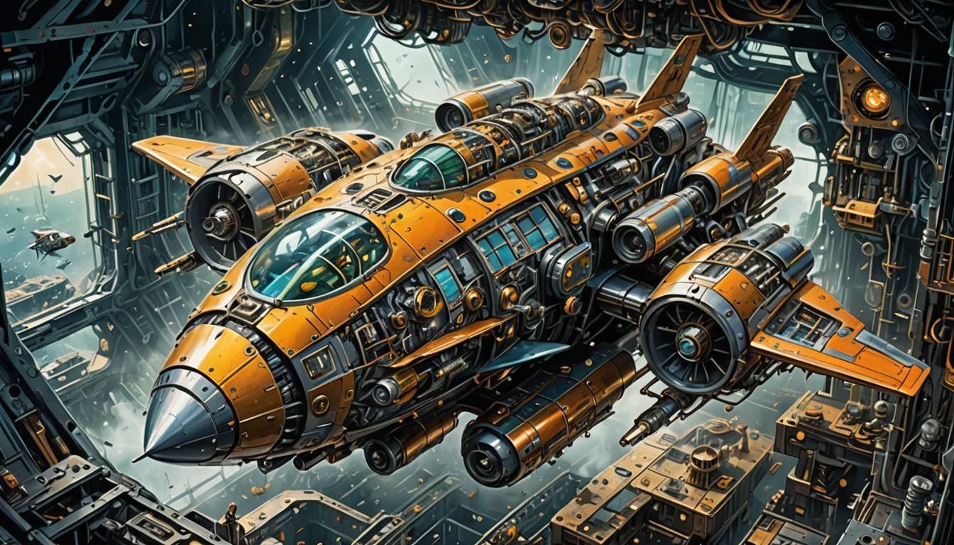 Biomechanical Spaceship in Graphic Novel Style