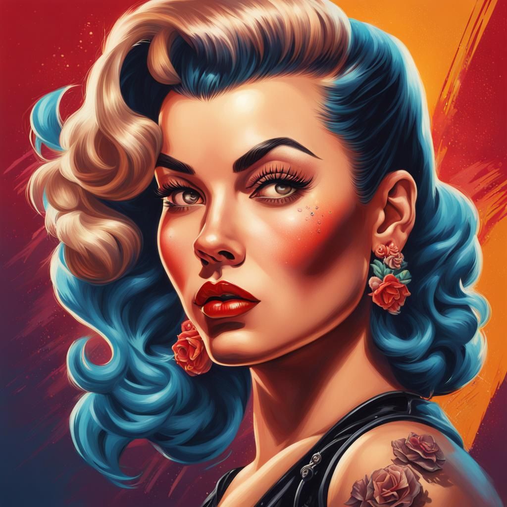 Rockabilly Pin-Up with Bettie Bangs in Splash Art
