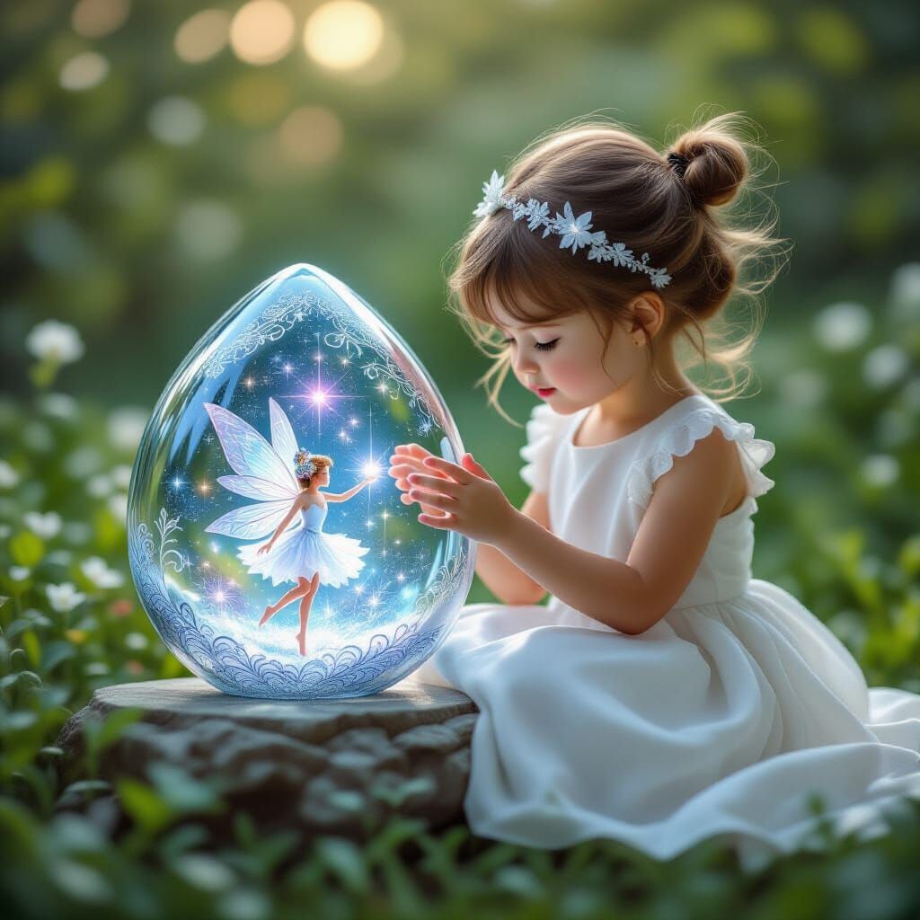 Child and Fairy Orb in Hyper-Realistic 3D Render