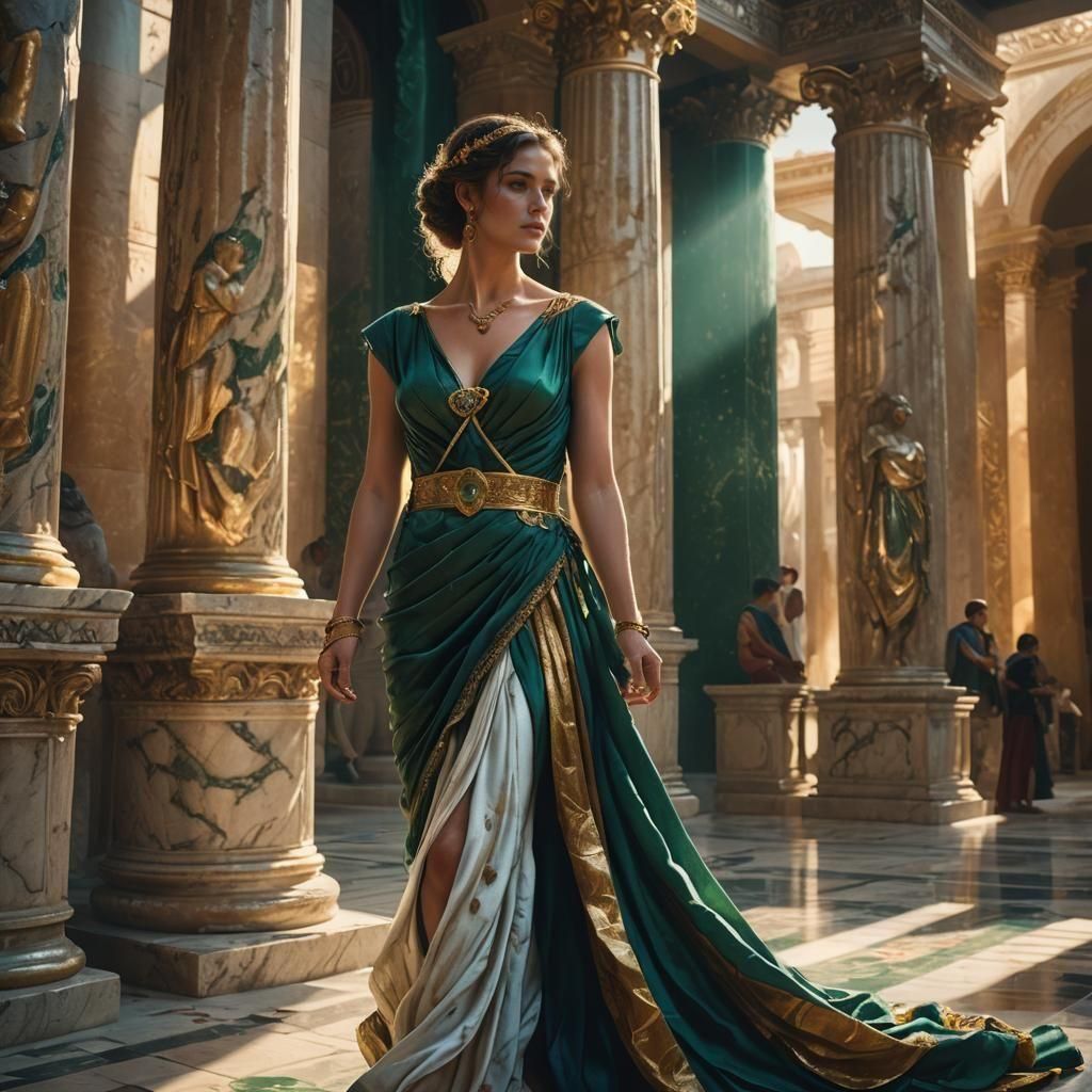 Roman Beauty in Silk Dress: Hyperrealistic Matte Painting
