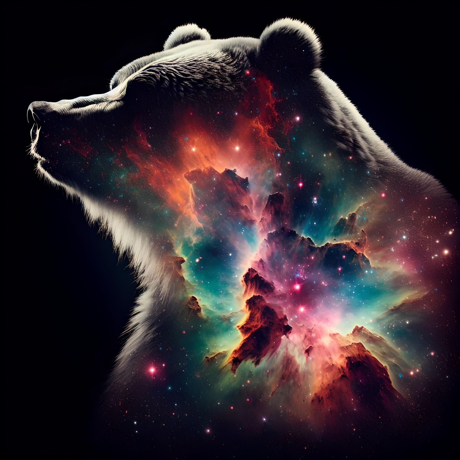 Nebula Bear: A Surreal Double Exposure