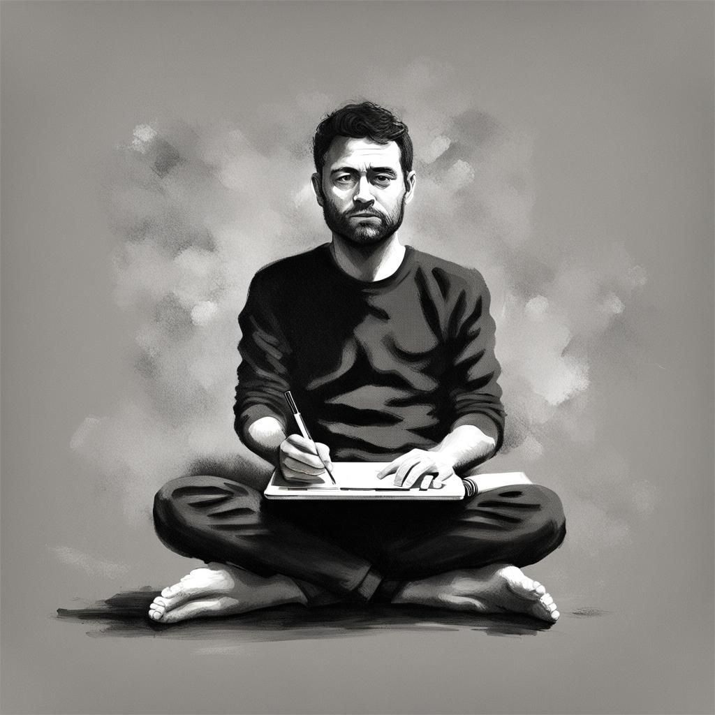 Minimalist Black and White Oil Painting of Man