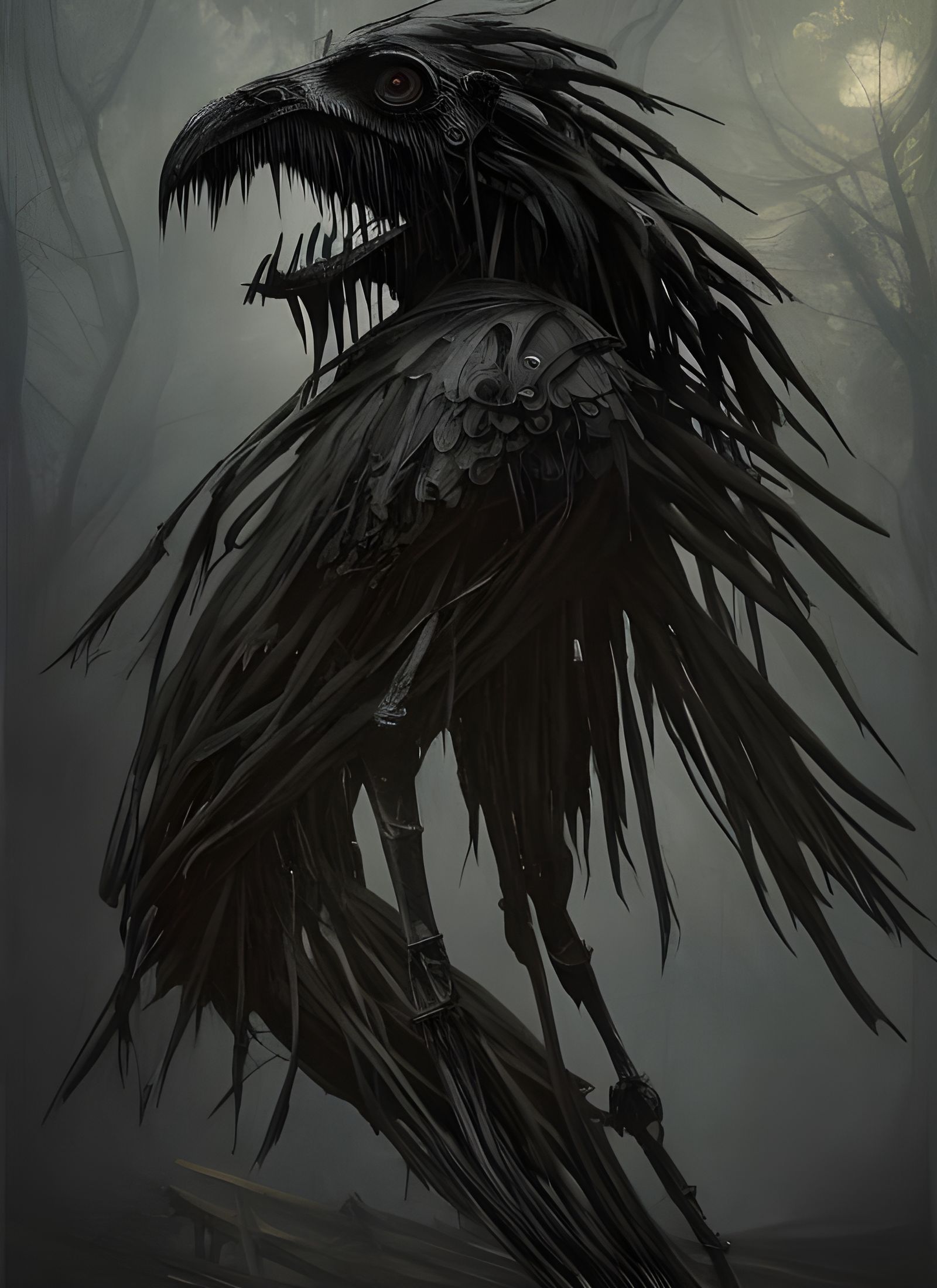 Horrifying Bone Crow Portrait in Ominous Horror Style