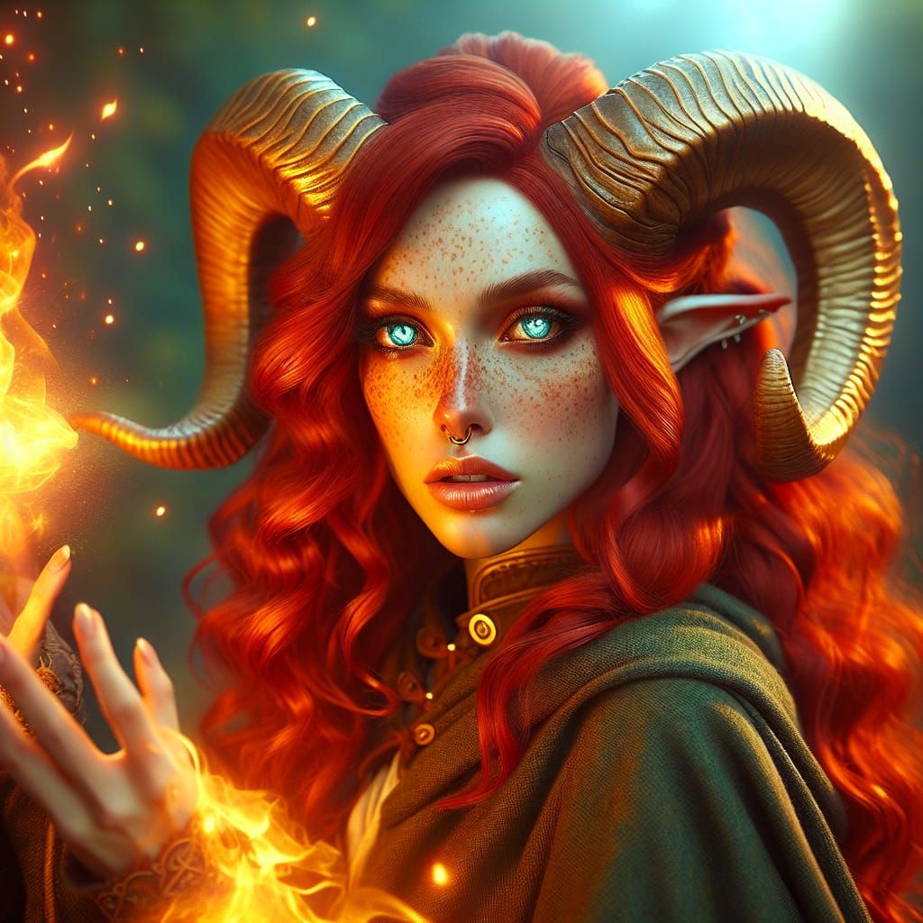 Tiefling Mage Character Casting Fire Magic