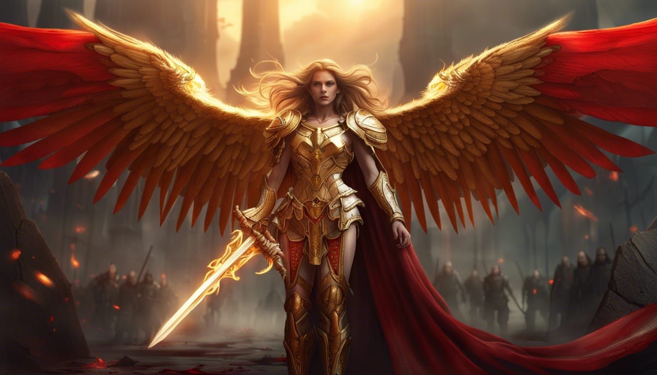 Epic Battle Angel Flying Above Undead Horde