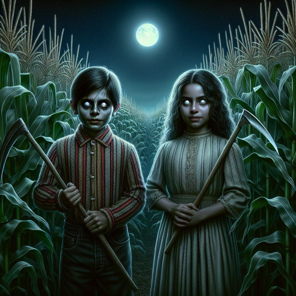 Eerie Children of the Cornfield at Night