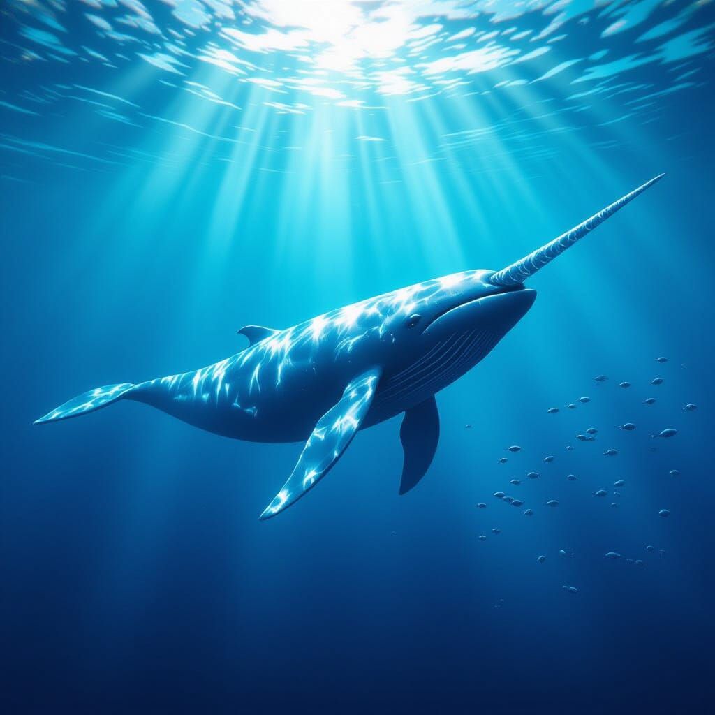 Ancient Narwhal with Crystal Tusks in Arctic Abyss