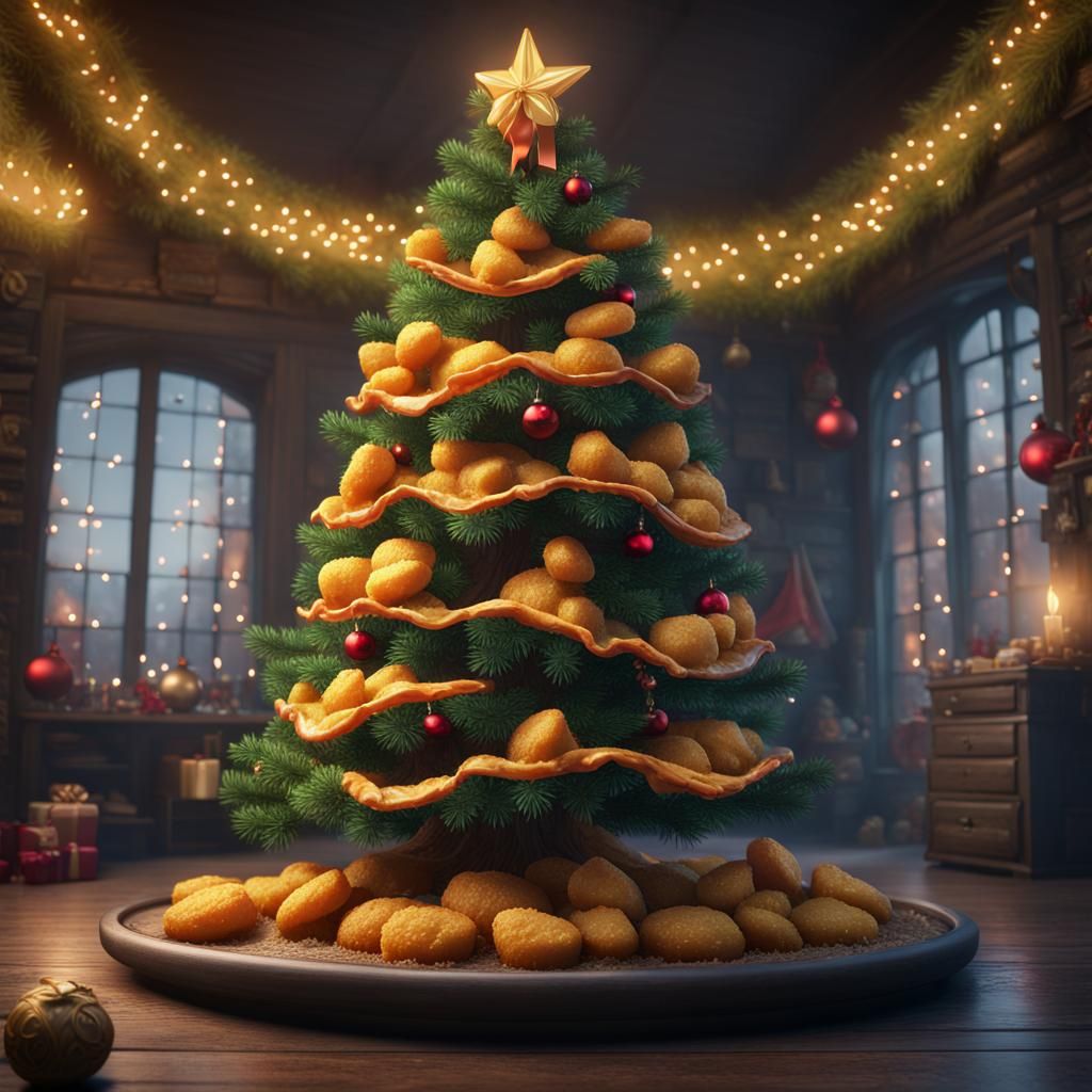 Christmas Tree Decorated with Chicken Nuggets