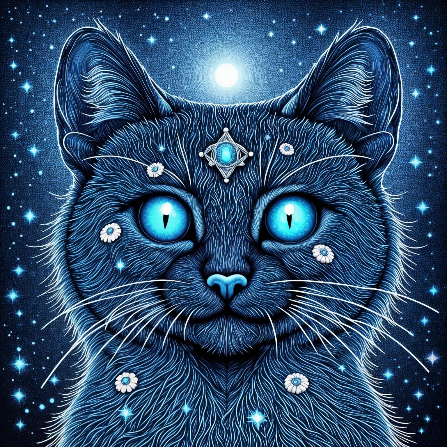 Abstract Indigo Cat with Symmetrical Design