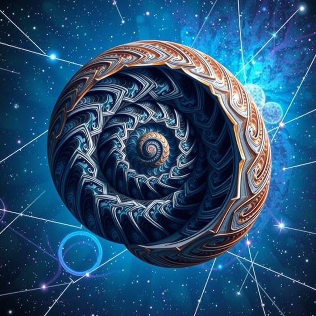 Surreal Geometric Snail Shell Unfolds in Cosmic Galaxy