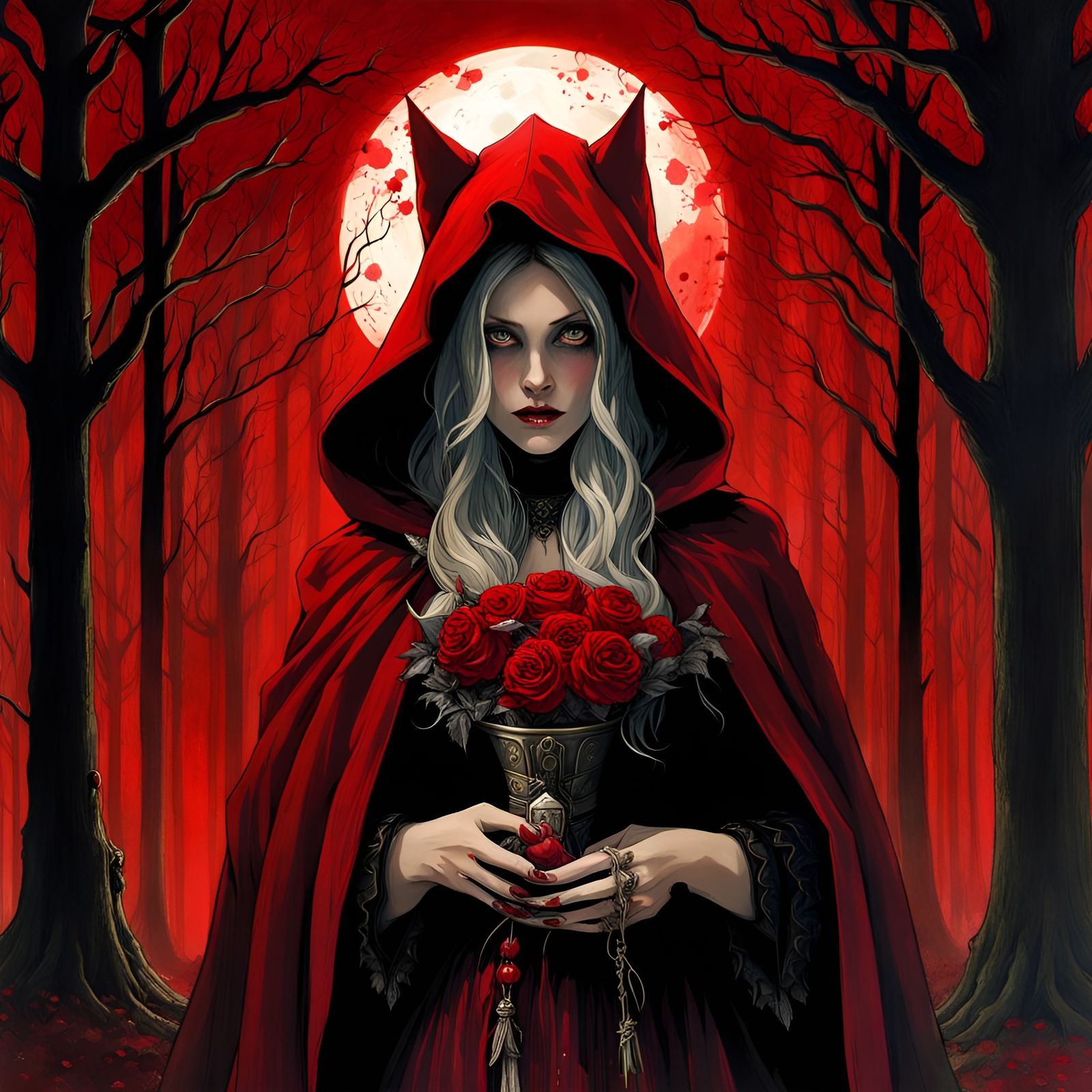 Gothic Red Riding Hood with Bloody Head