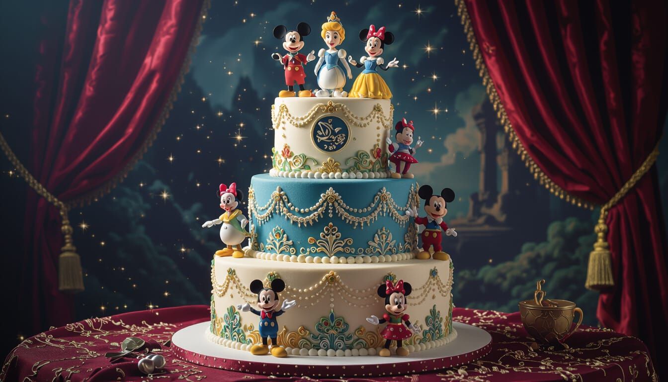 Disney Character Cake with Hyperrealistic Cinematic Flair
