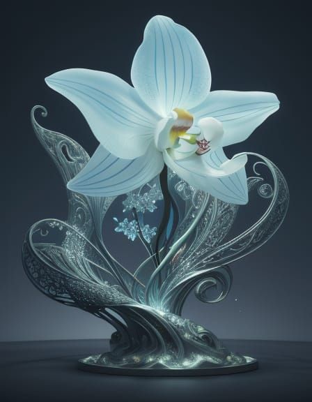 Surreal Orchid Statue with Ethereal Face