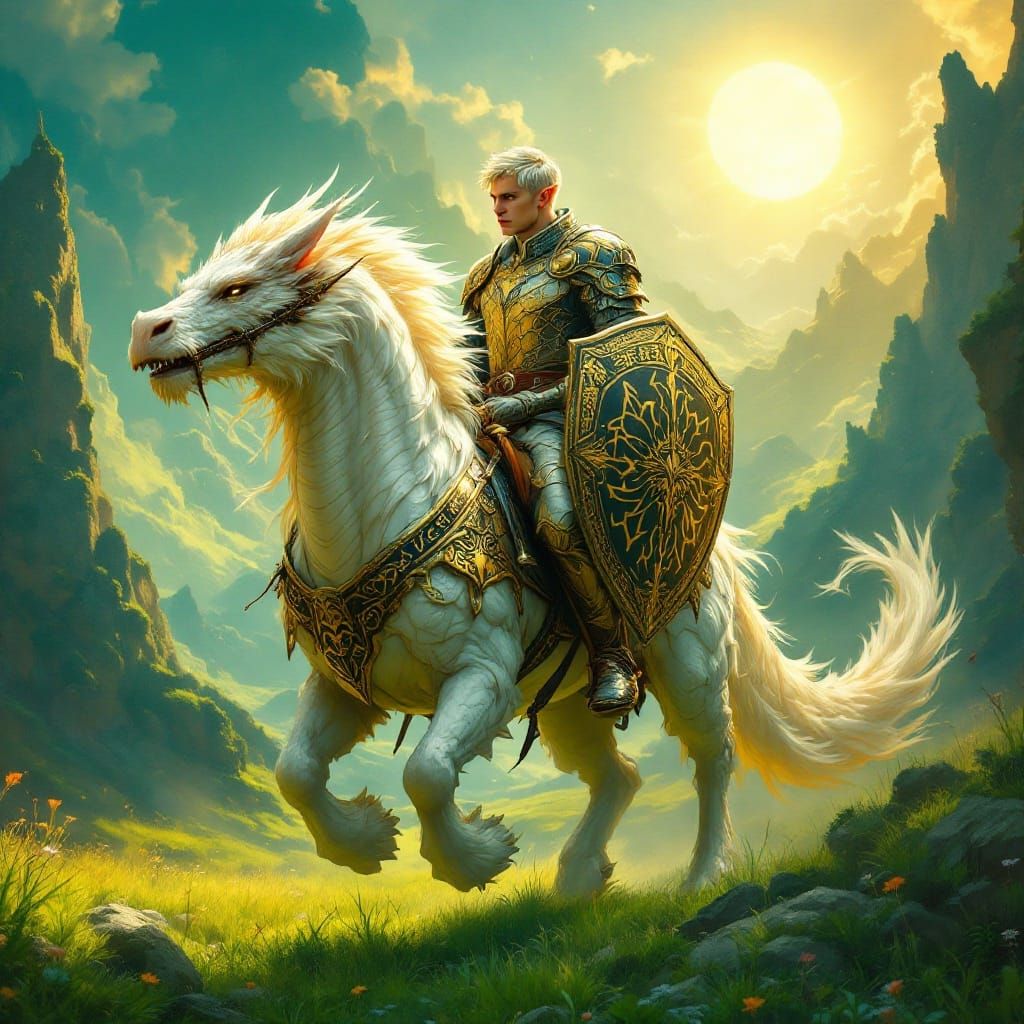 Ethereal Knight Rides Majestically on Albino Fenrir Through ...