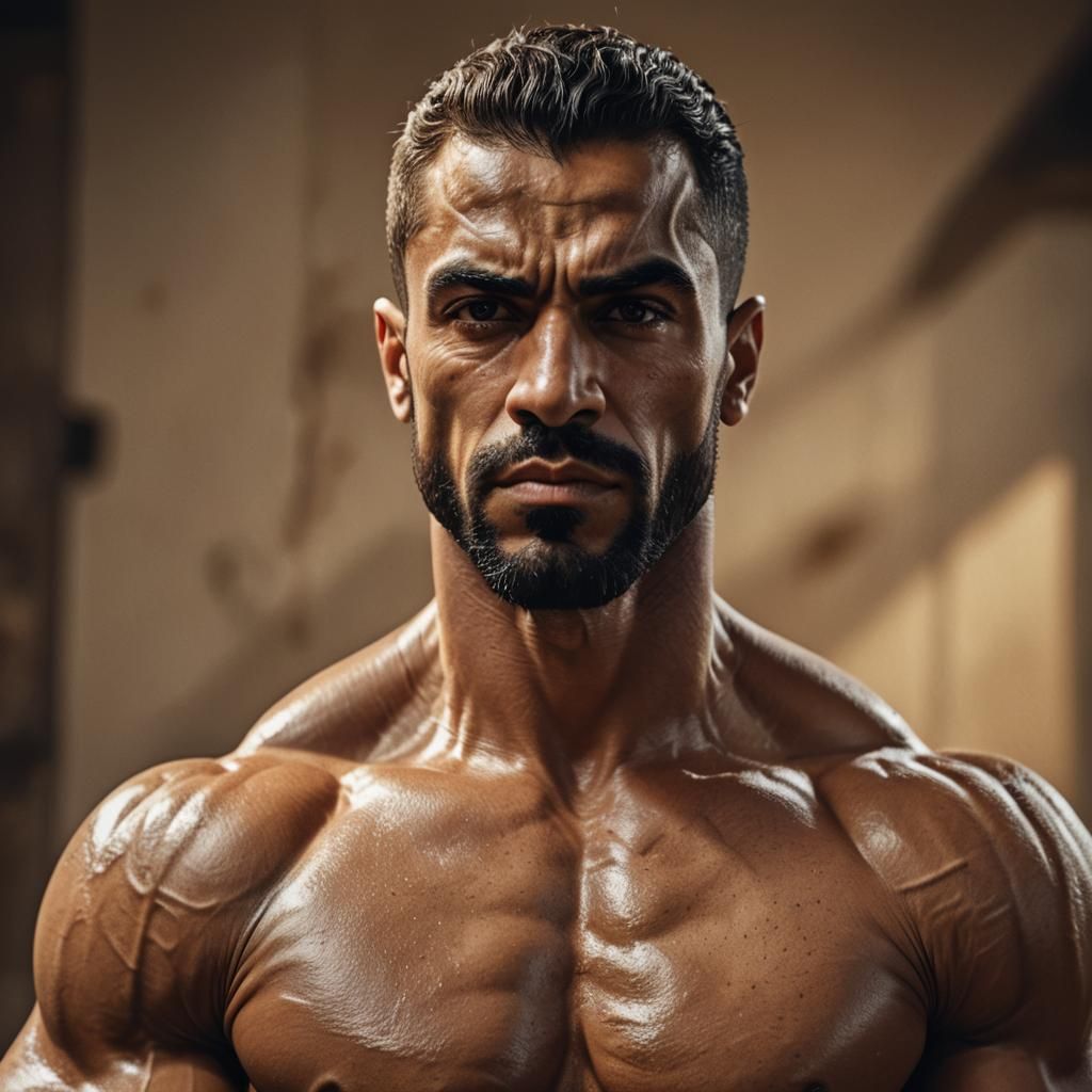 Dramatic Portrait of Alpha Male Bodybuilder in Golden Hour