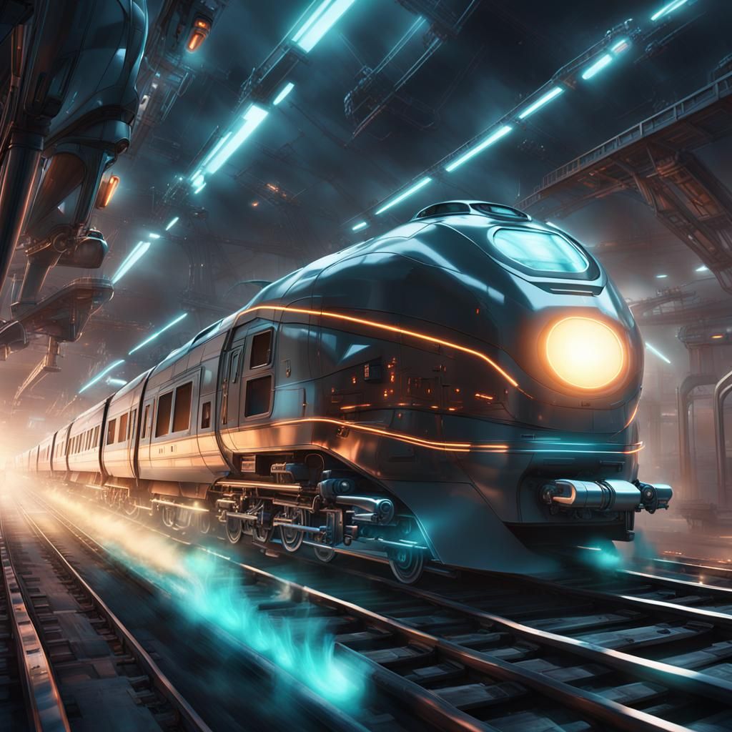 Futuristic Train with Neon Reactors in Sci-Fi Art
