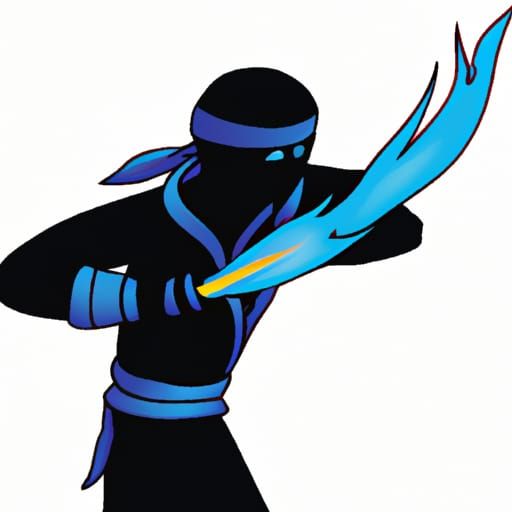 Ninja with Katana and Blue Flame Head