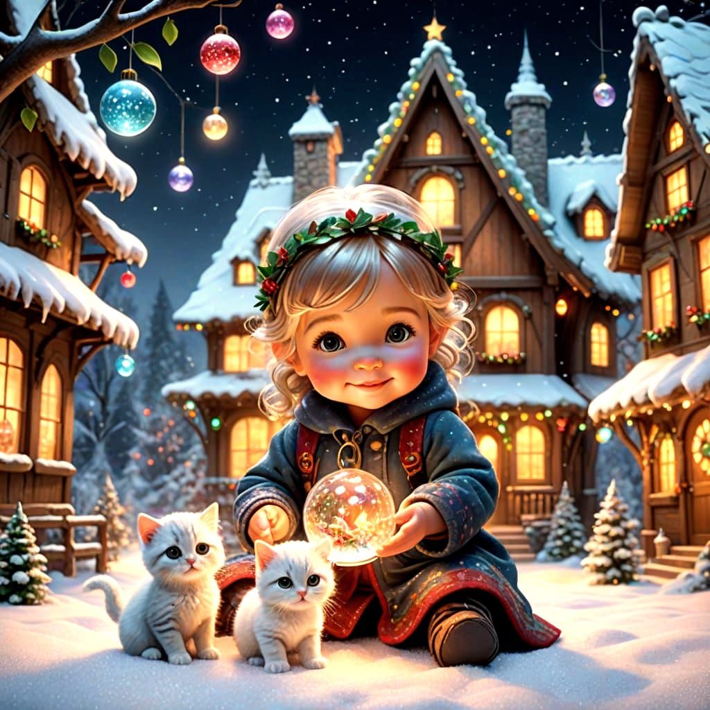 Fairy Christmas Wonderland with Glass Angel and Kittens