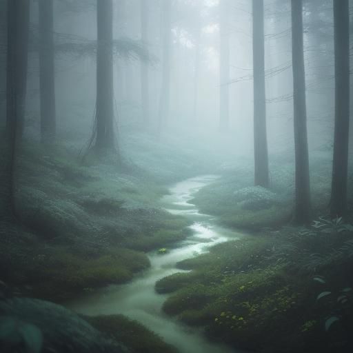 White Fox in Misty Forest: 3D Anime Art