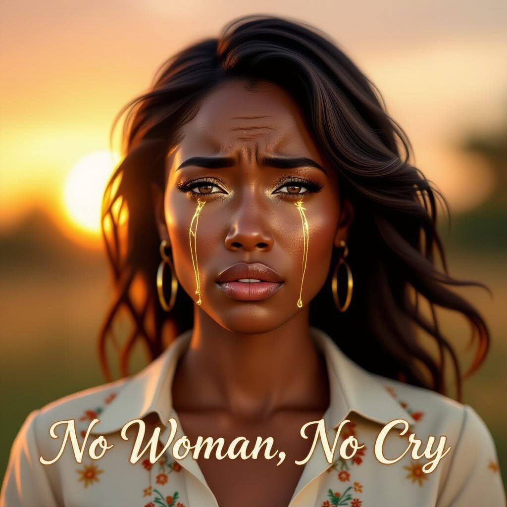 African Woman With Golden Tears Symbolizing Strength