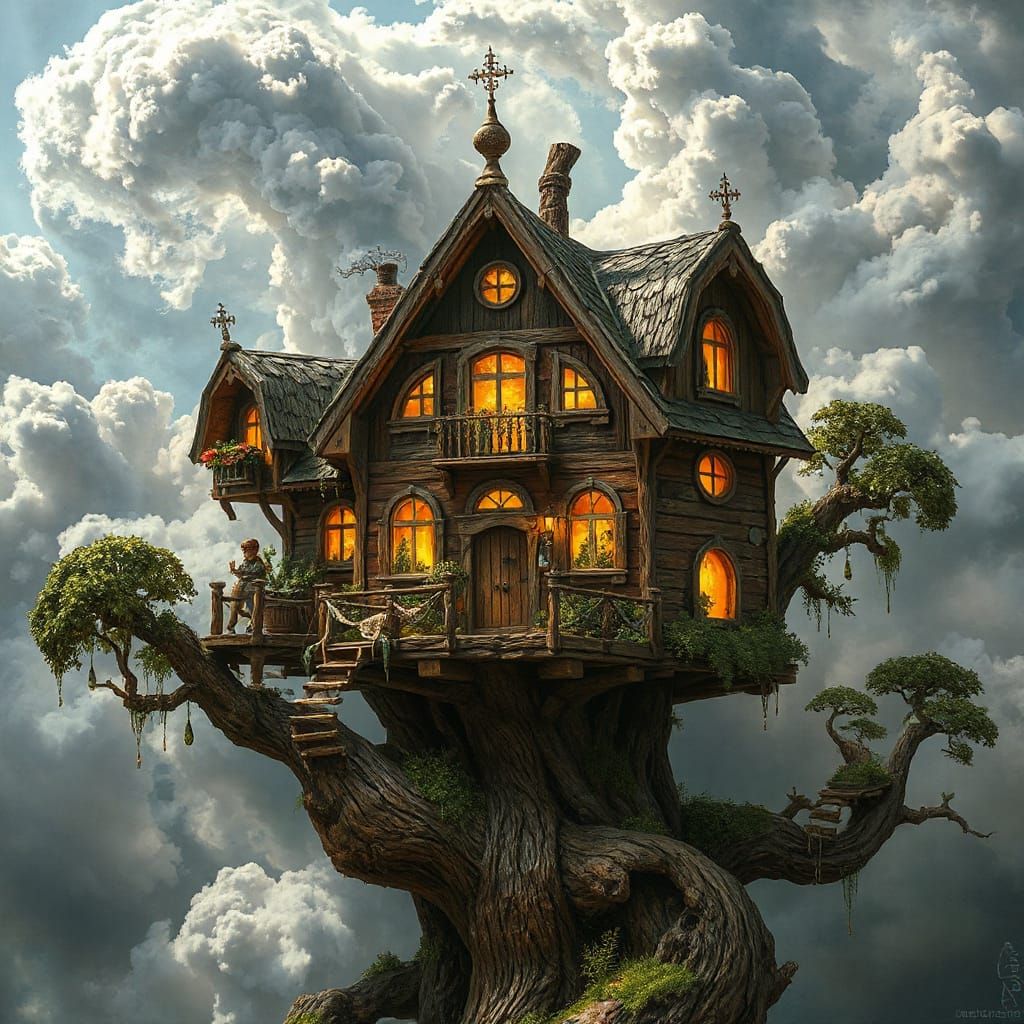 Sky treehouses in clouds.