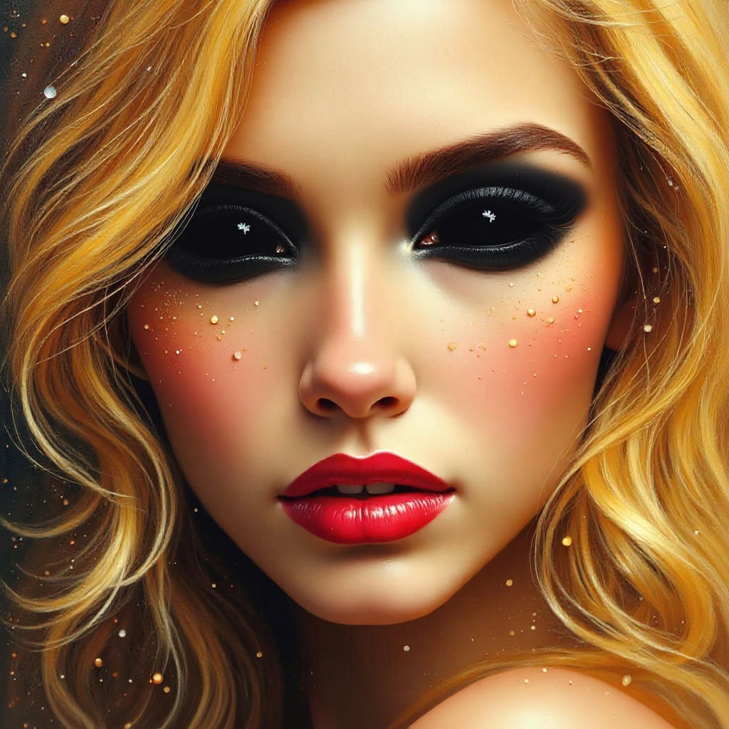 Striking Portrait of Woman with Starry Black Eyes