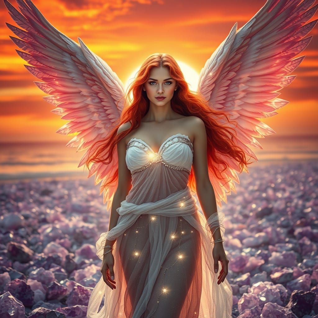 Celestial Angel on Amethyst Beach at Sunset