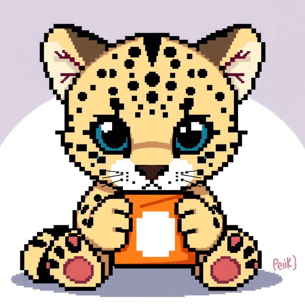 Pixel Art Cheetah Cub with Rubik's Cube