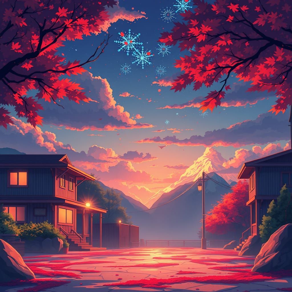 Surreal Anime Scene in Vibrant Cel-Shaded Style