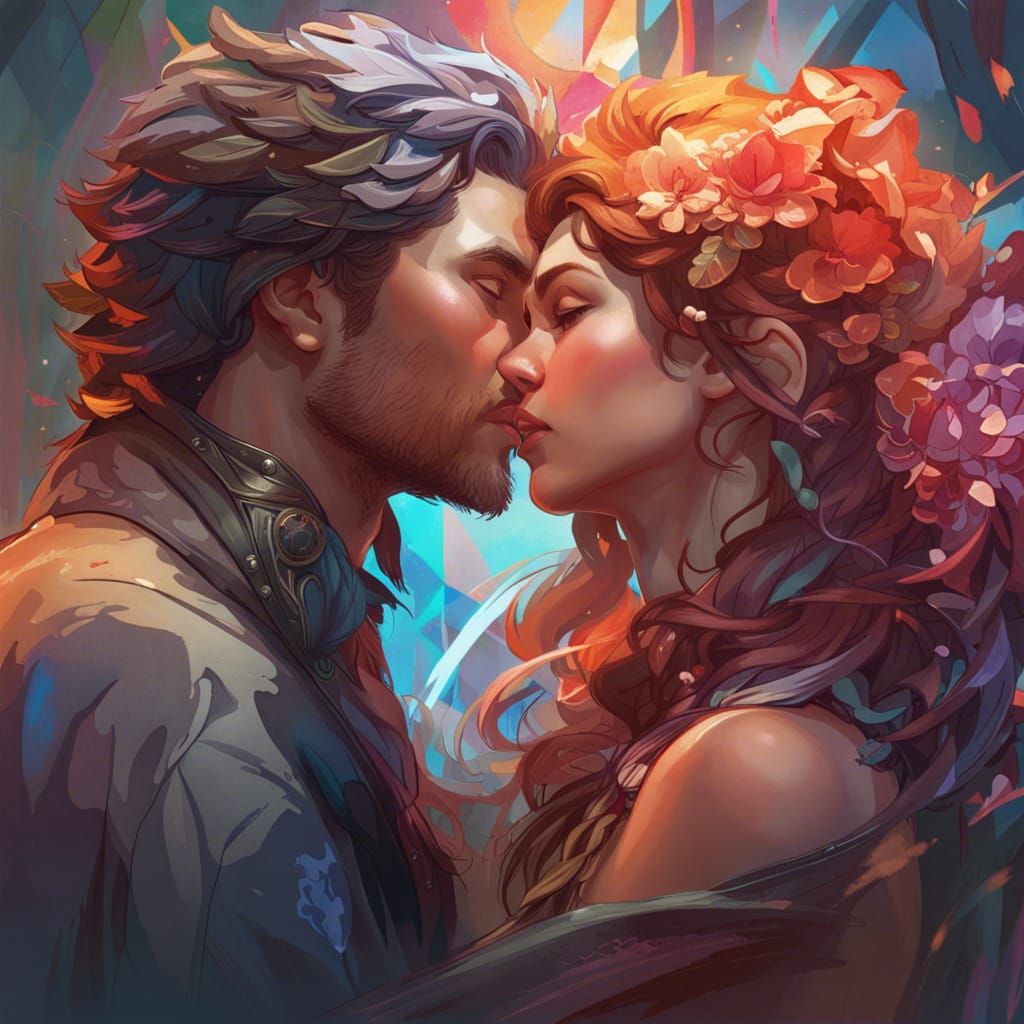 Passionate Embrace: Hyperdetailed Portrait in Art Nouveau St...