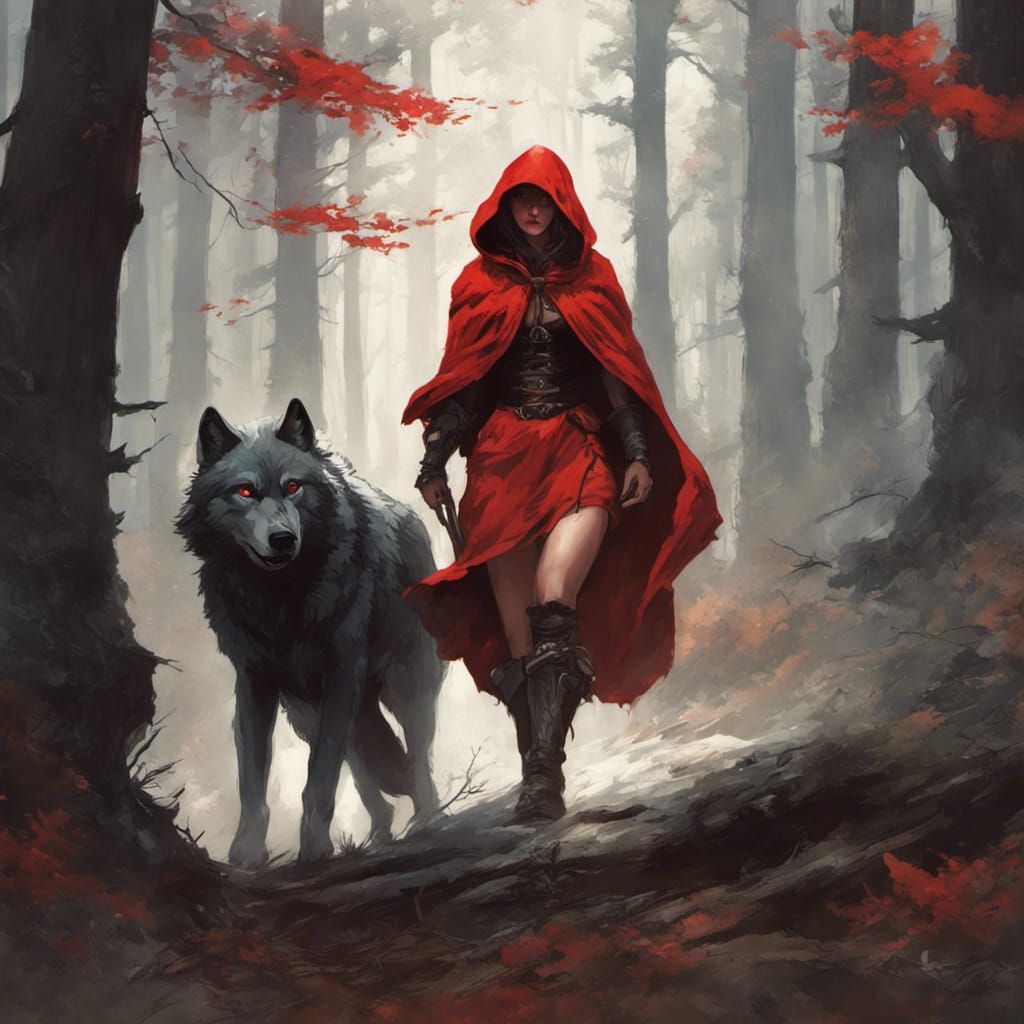 Red Riding Hood in Forest, Romantic Portrait
