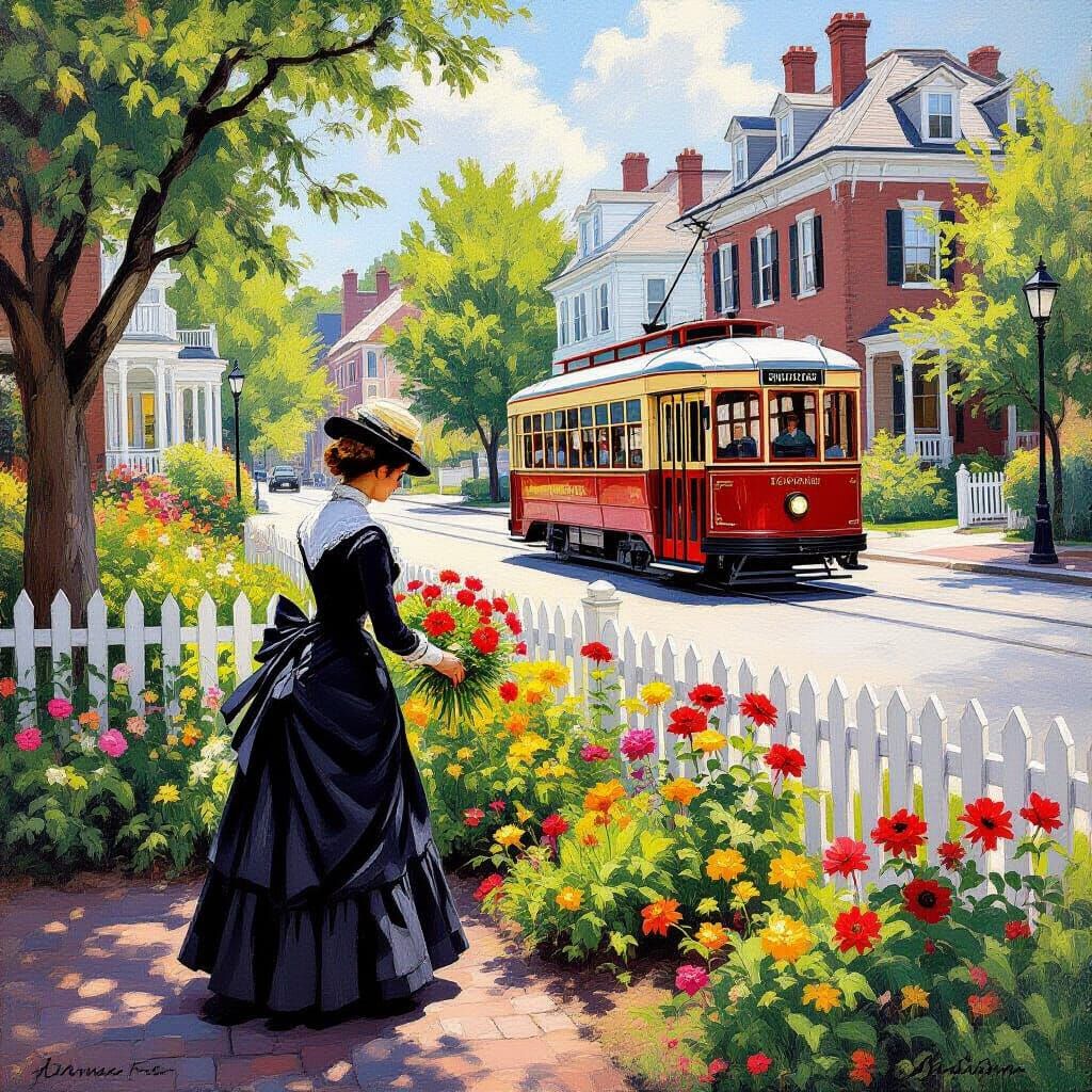 Victorian Lady's Garden in Impressionist Style