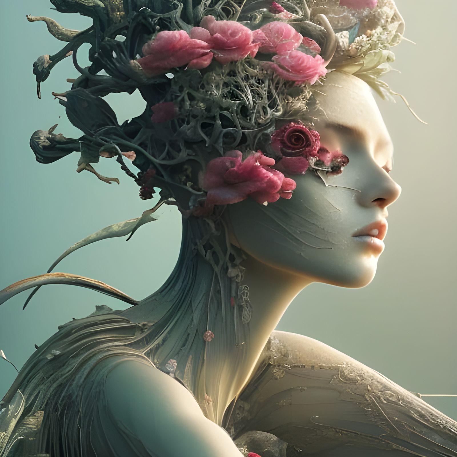 Flower Human Merge in Hyperrealistic Style