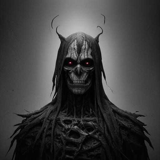 Surreal, High-Contrast, Noir Horror Figure in Desolate Lands...