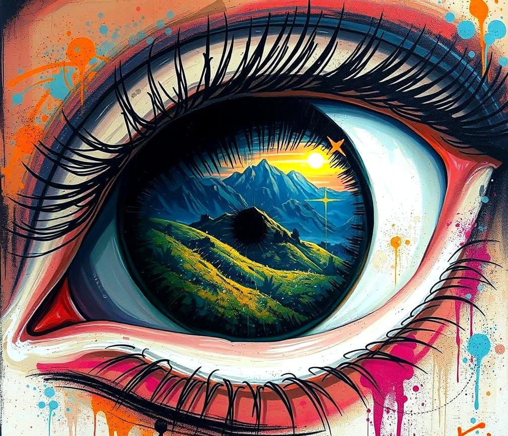 Colorful Graffiti Eye Art in Splash Style