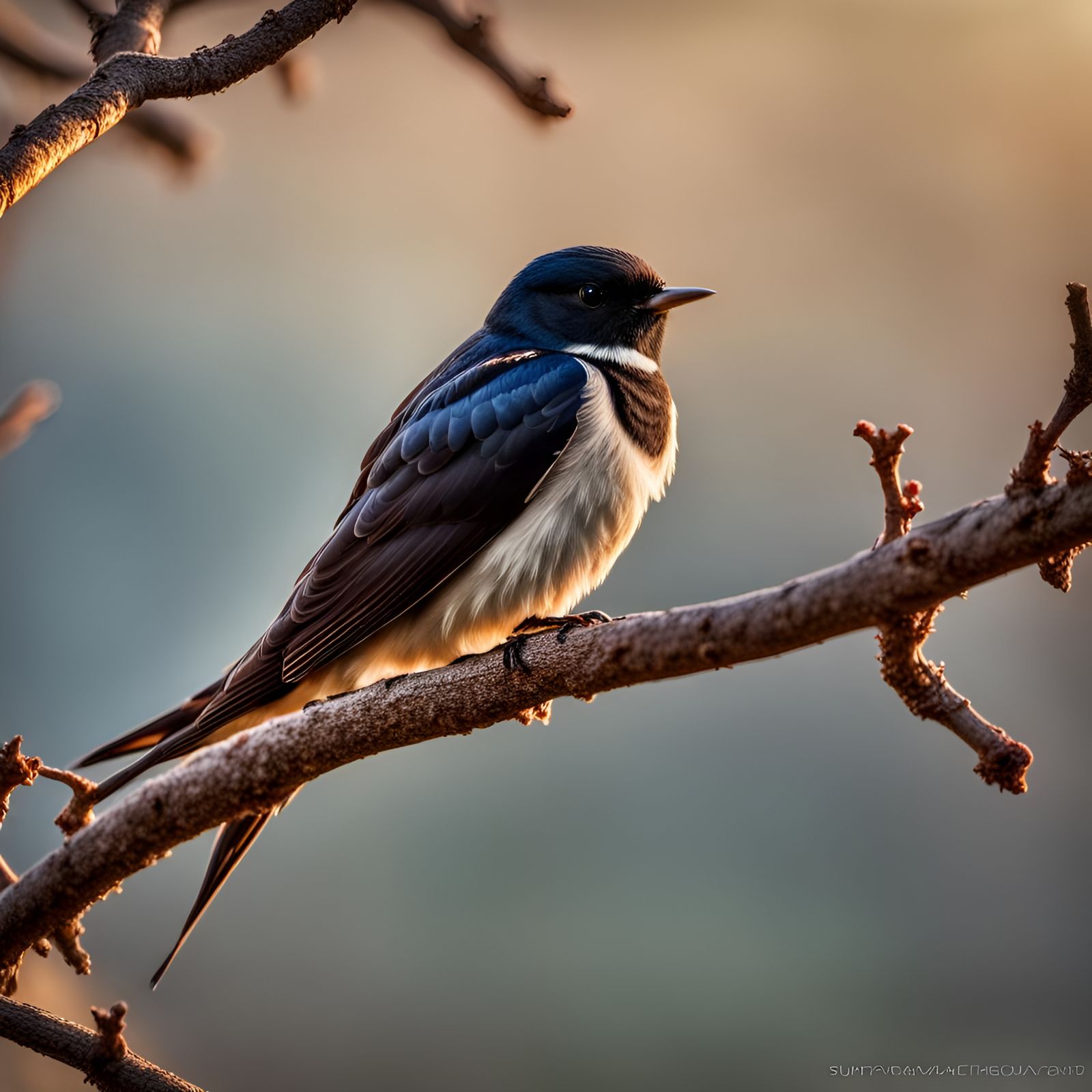 Swallow Chirping in Early Morning Light, Hyperrealistic