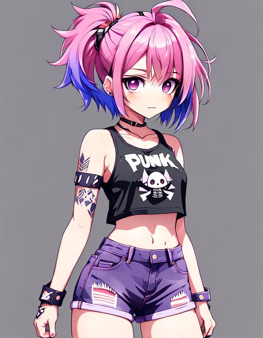 Cute Anime Girl with Pink Punk Hair