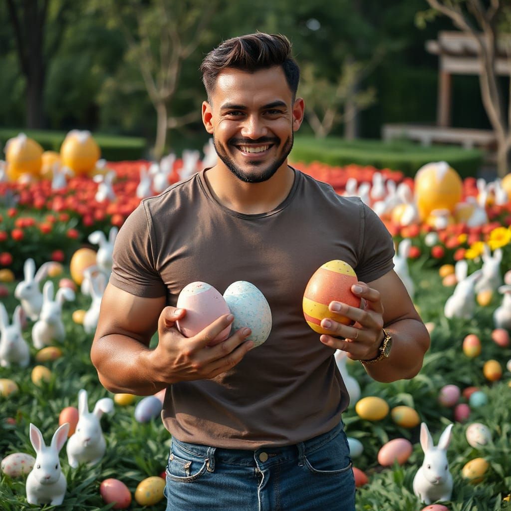 Surreal Easter Celebration in a Vibrant Garden