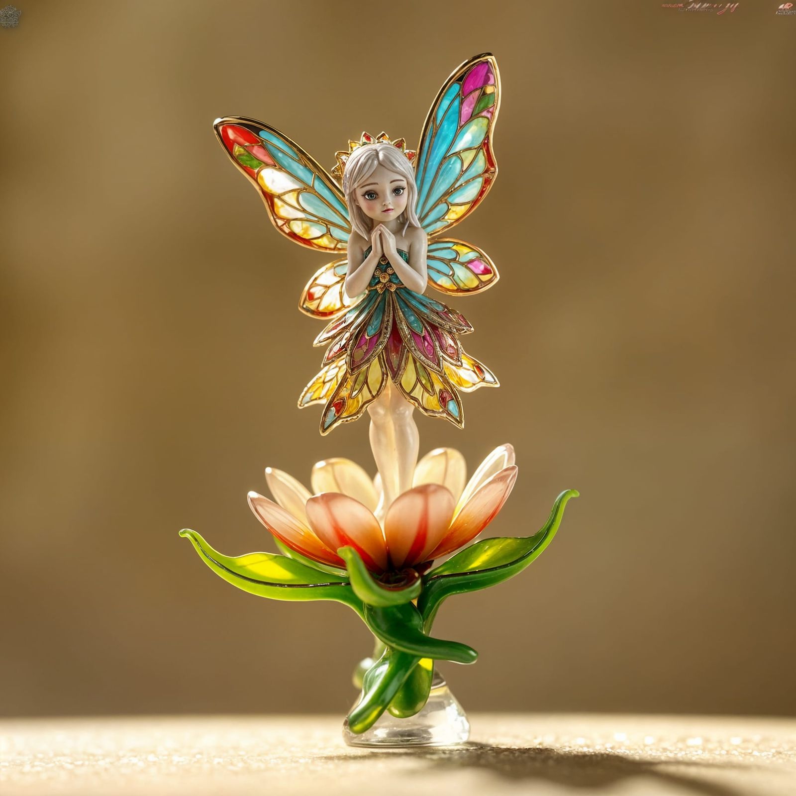 Enameled Glass Fairy on Flower Pedestal
